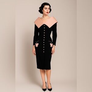 KLEINFELD Vintage Elegant Black and Pink Dress Sz10
